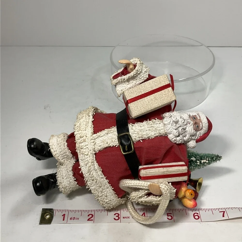 Vintage Fabric Mache Santa's 1 W/Gifts &‎ 1 Baseball Santa Good Condition No Box